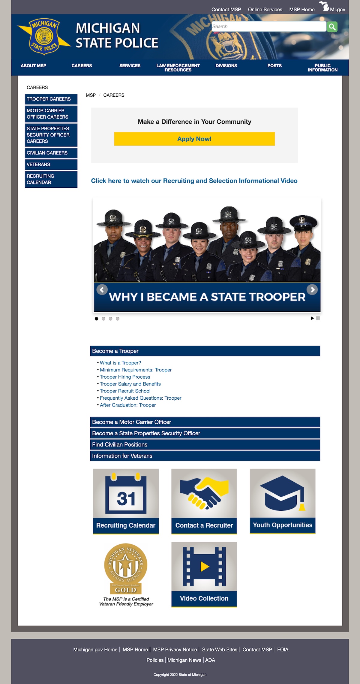 Vega Digital Awards Winner - Michigan State Police Recruitment Website Redesign
