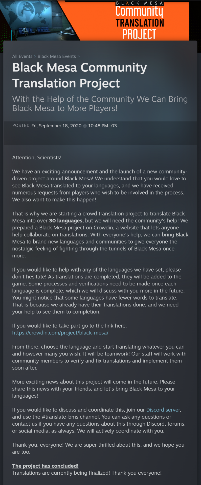 Vega Digital Awards Winner - Black Mesa Community Translation Project, Infernozilla