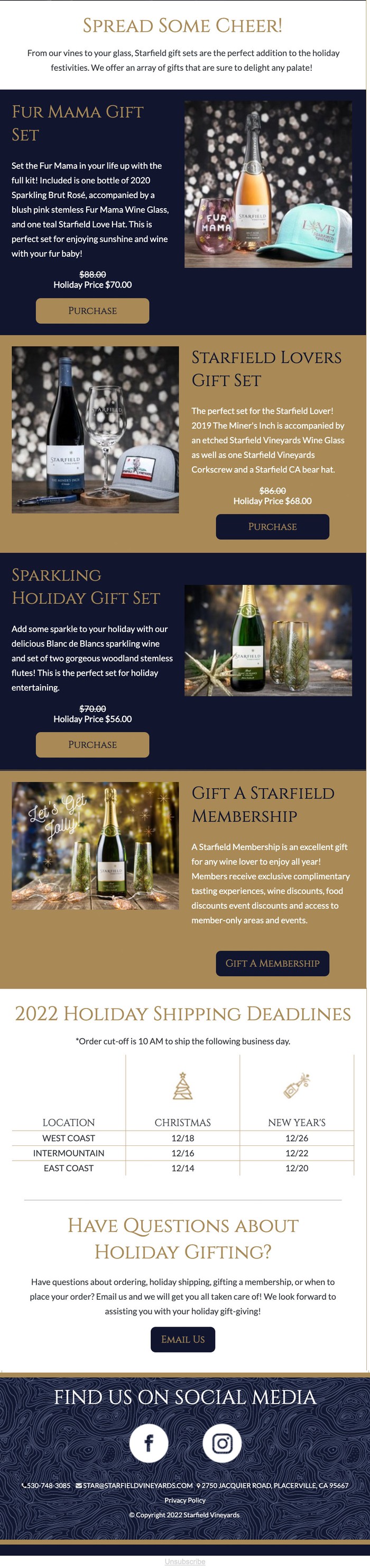 Vega Digital Awards Winner - Starfield Vineyards Email Campaign, WineGlass Marketing