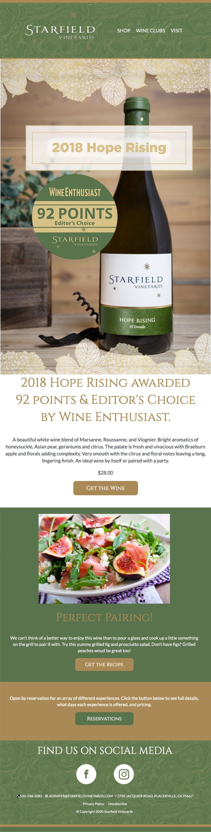 Vega Digital Awards Winner - Starfield Vineyards Email Campaign, WineGlass Marketing